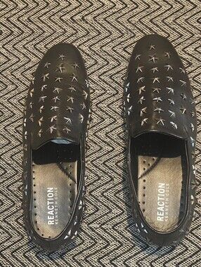 Reaction Kenneth Cole Black Loafers with Silver Star Studs
